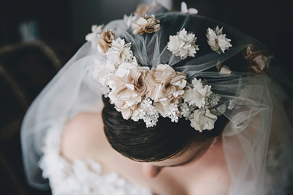 The bride wears 'Sophia' by Ian Stuart for her sweet, local, intimate and vintage inspired village wedding. Photography by The Twins.