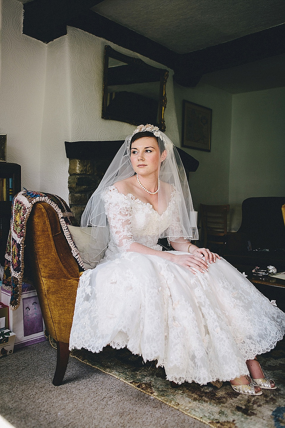 The bride wears 'Sophia' by Ian Stuart for her sweet, local, intimate and vintage inspired village wedding. Photography by The Twins.