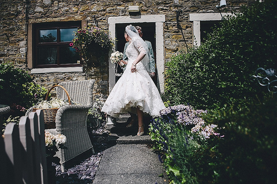 The bride wears 'Sophia' by Ian Stuart for her sweet, local, intimate and vintage inspired village wedding. Photography by The Twins.