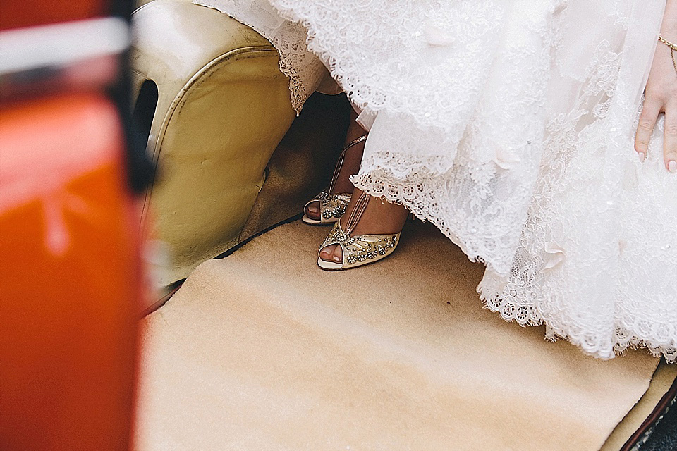 The bride wears 'Sophia' by Ian Stuart for her sweet, local, intimate and vintage inspired village wedding. Photography by The Twins.