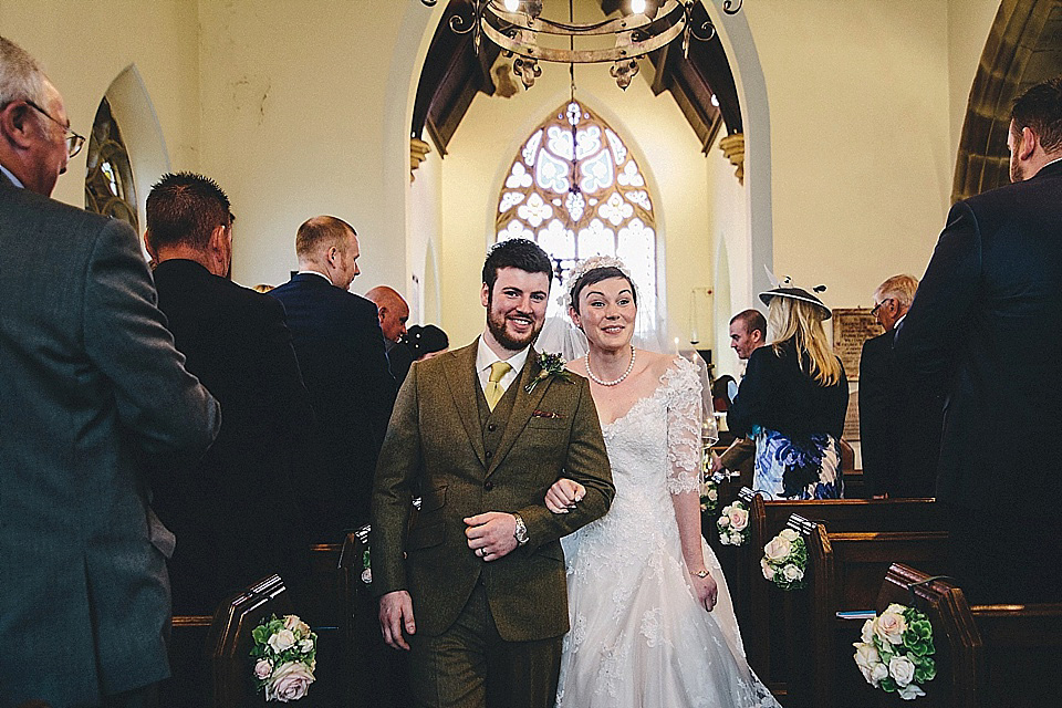 The bride wears 'Sophia' by Ian Stuart for her sweet, local, intimate and vintage inspired village wedding. Photography by The Twins.