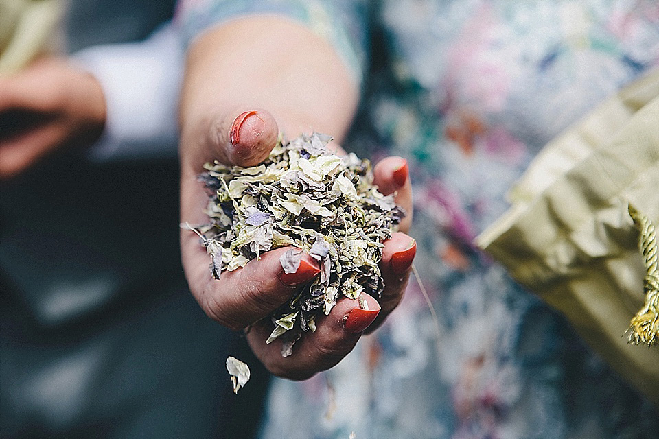 The bride wears 'Sophia' by Ian Stuart for her sweet, local, intimate and vintage inspired village wedding. Photography by The Twins.