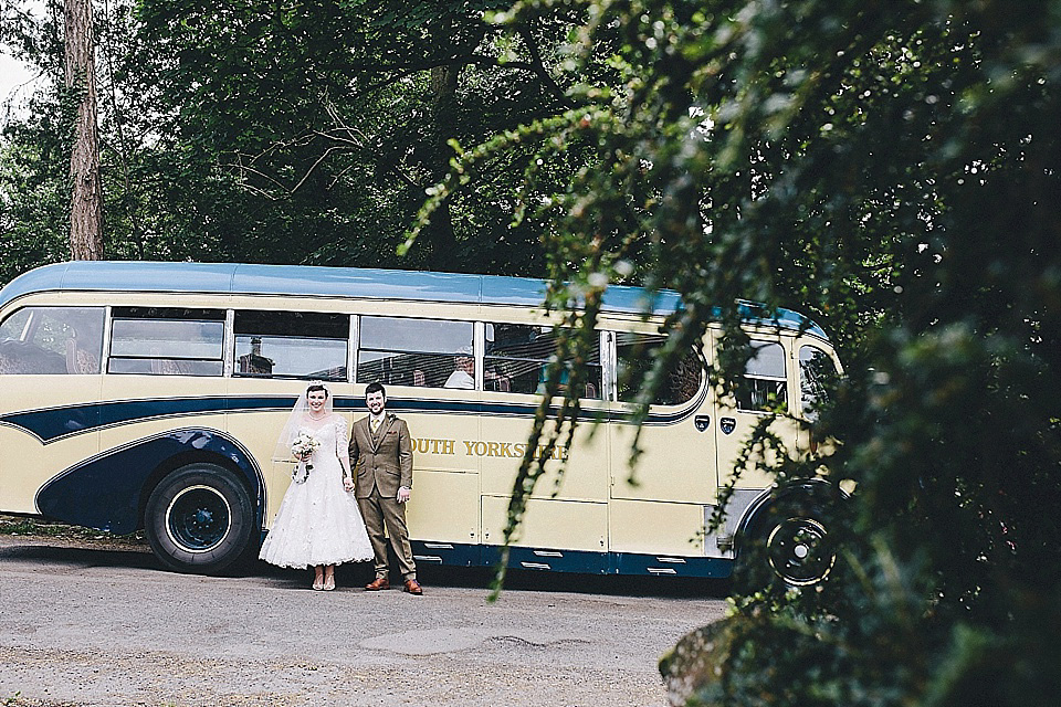 The bride wears 'Sophia' by Ian Stuart for her sweet, local, intimate and vintage inspired village wedding. Photography by The Twins.