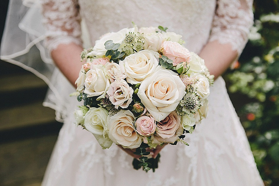 The bride wears 'Sophia' by Ian Stuart for her sweet, local, intimate and vintage inspired village wedding. Photography by The Twins.