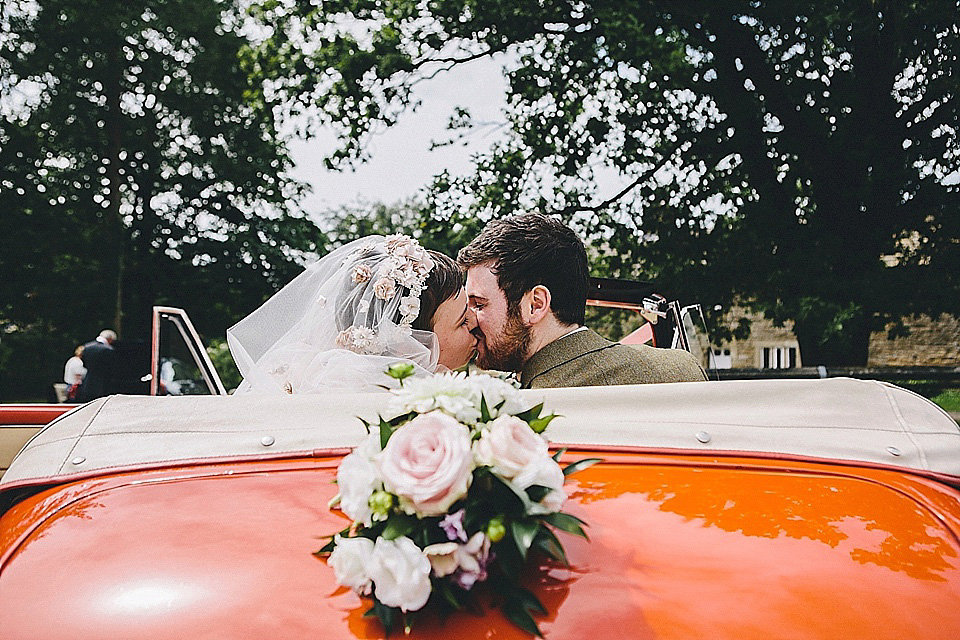 The bride wears 'Sophia' by Ian Stuart for her sweet, local, intimate and vintage inspired village wedding. Photography by The Twins.