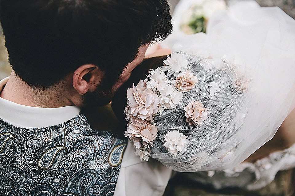 The bride wears 'Sophia' by Ian Stuart for her sweet, local, intimate and vintage inspired village wedding. Photography by The Twins.