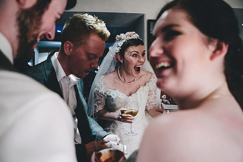 The bride wears 'Sophia' by Ian Stuart for her sweet, local, intimate and vintage inspired village wedding. Photography by The Twins.