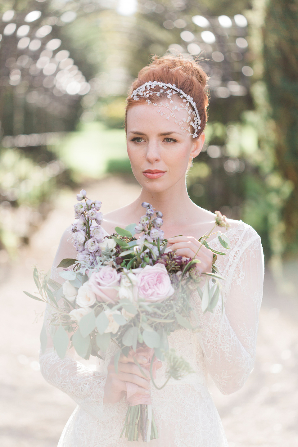 Hermione Harbut, dreamy, ethereal and delicate headpieces for brides. Visit hermioneharbutt.com.