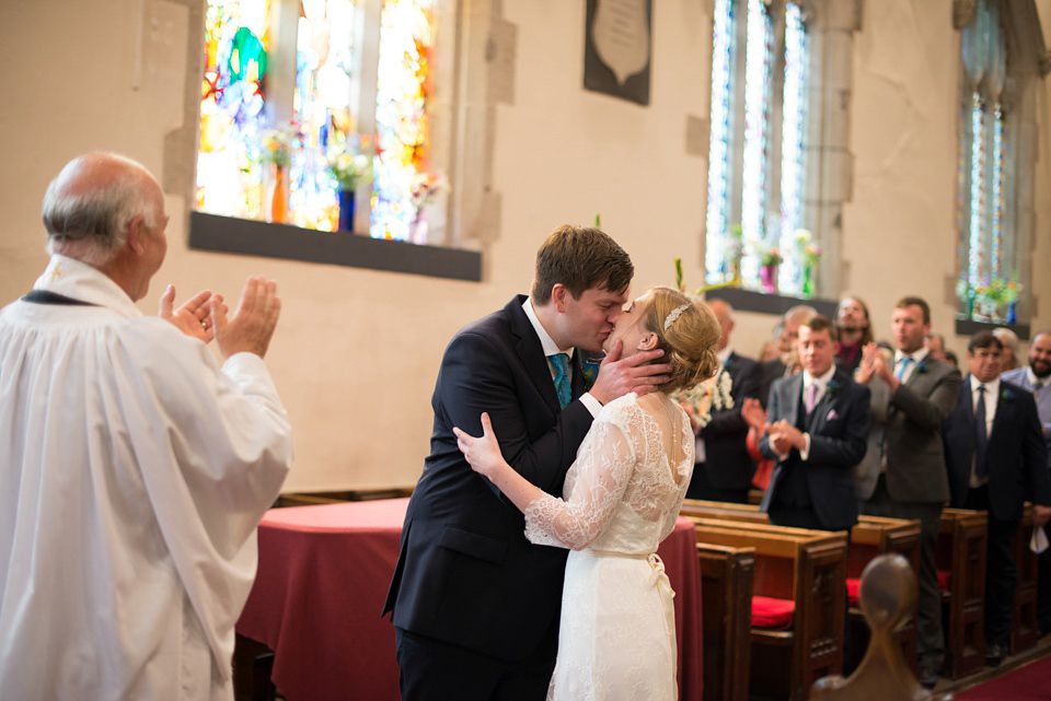 The bride wears Katya Katya Shehurina for her colourful country garden wedding. Photography by Kayleigh Pope.