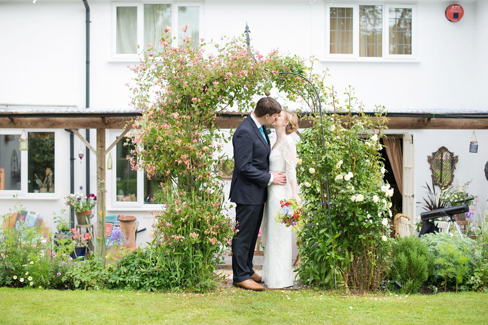 The bride wears Katya Katya Shehurina for her colourful country garden wedding. Photography by Kayleigh Pope.