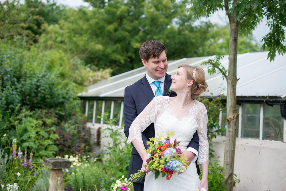 The bride wears Katya Katya Shehurina for her colourful country garden wedding. Photography by Kayleigh Pope.