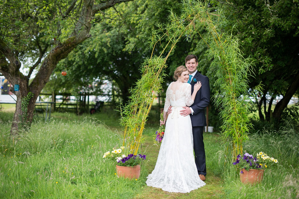 The bride wears Katya Katya Shehurina for her colourful country garden wedding. Photography by Kayleigh Pope.