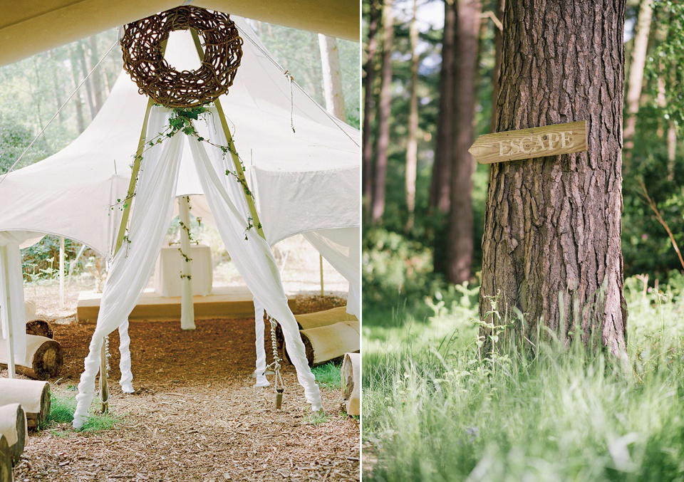 A Wildflower Crown for a Midsummer Dream inspired Humanist Wedding in a Bluebell Wood. Photography by Georgina Harrison.