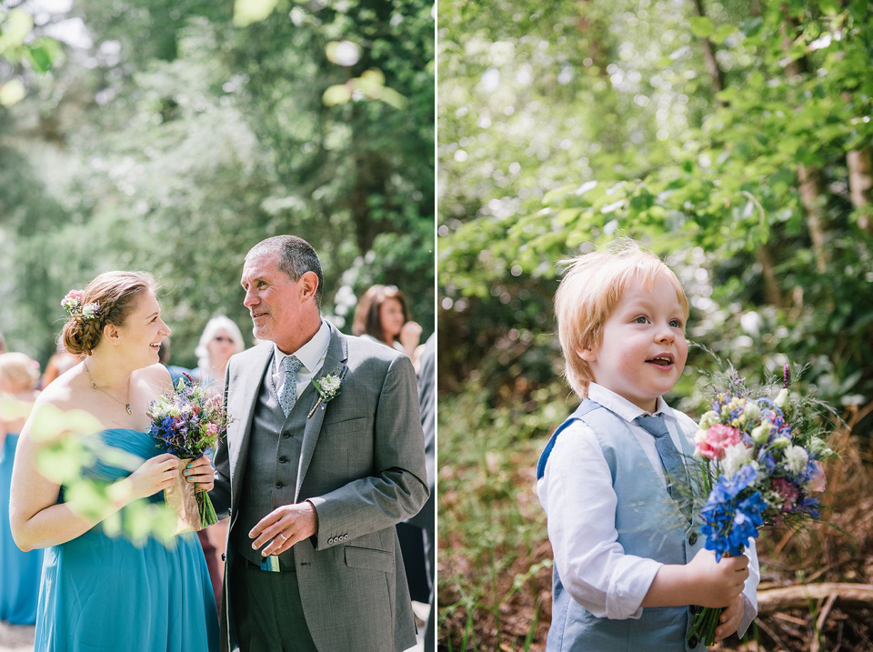 A Wildflower Crown for a Midsummer Dream inspired Humanist Wedding in a Bluebell Wood. Photography by Georgina Harrison.