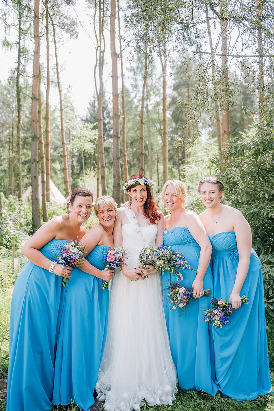 A Wildflower Crown for a Midsummer Dream inspired Humanist Wedding in a Bluebell Wood. Photography by Georgina Harrison.