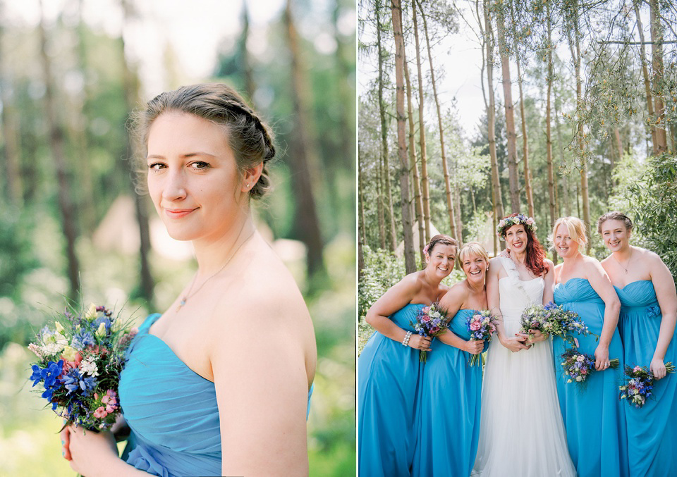 A Wildflower Crown for a Midsummer Dream inspired Humanist Wedding in a Bluebell Wood. Photography by Georgina Harrison.