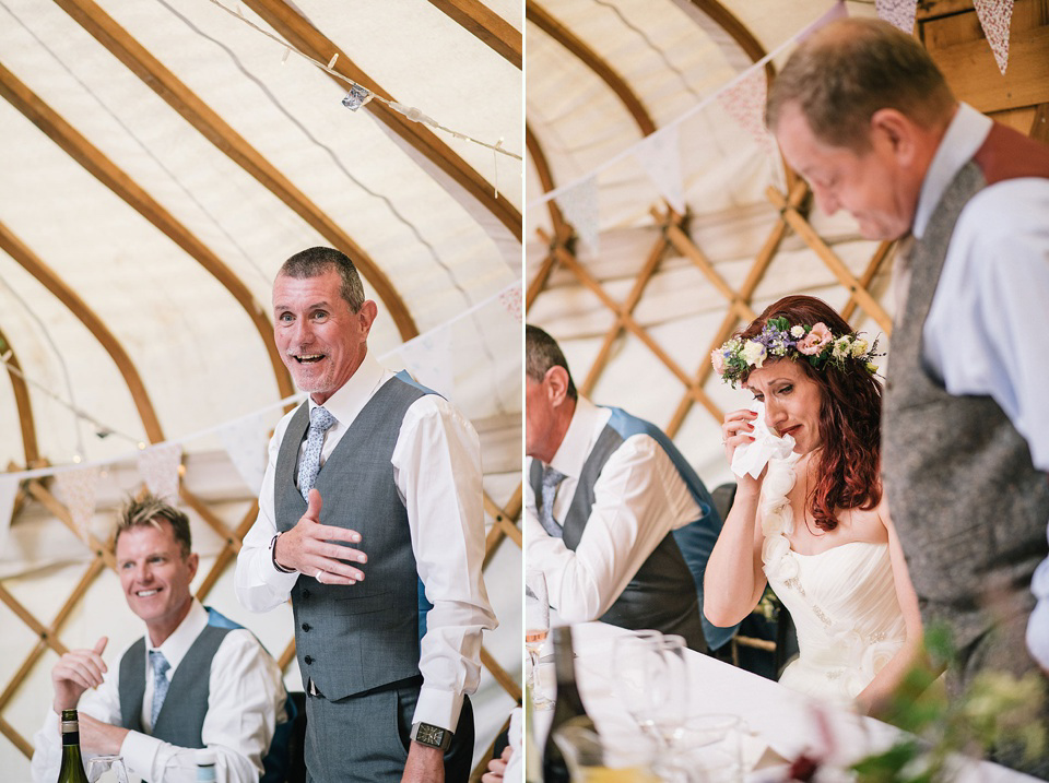 A Wildflower Crown for a Midsummer Dream inspired Humanist Wedding in a Bluebell Wood. Photography by Georgina Harrison.