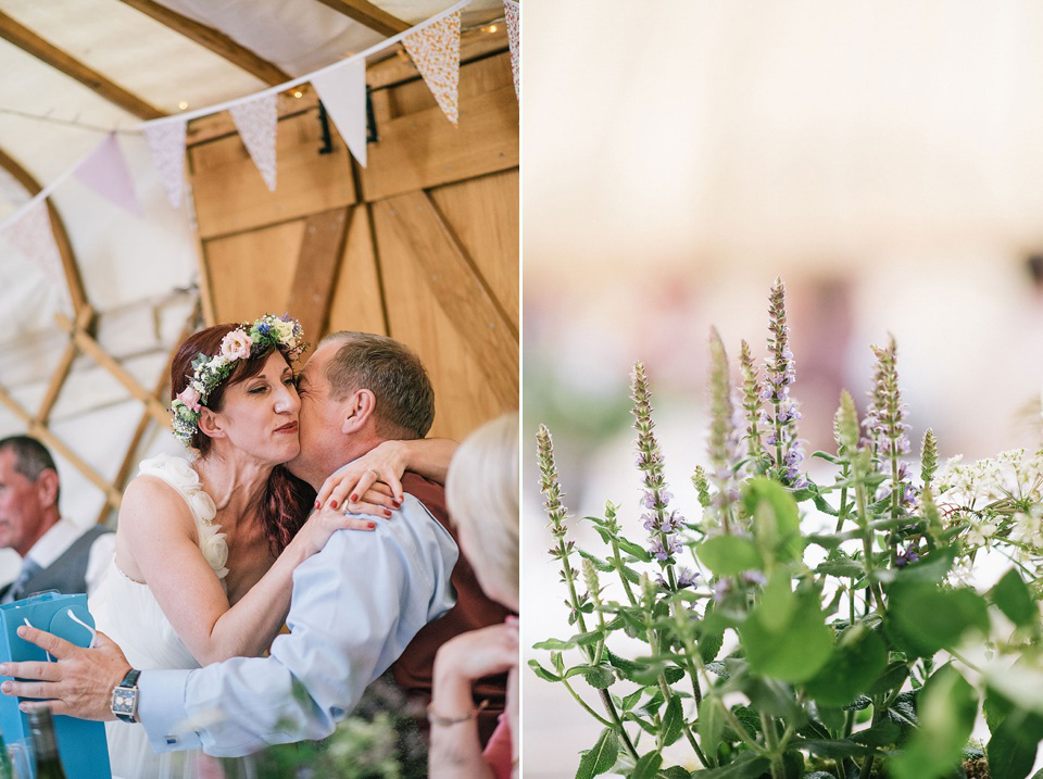 A Wildflower Crown for a Midsummer Dream inspired Humanist Wedding in a Bluebell Wood. Photography by Georgina Harrison.