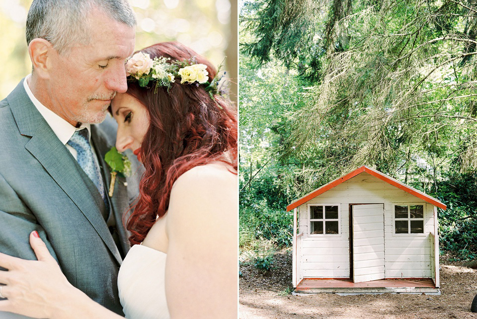 A Wildflower Crown for a Midsummer Dream inspired Humanist Wedding in a Bluebell Wood. Photography by Georgina Harrison.