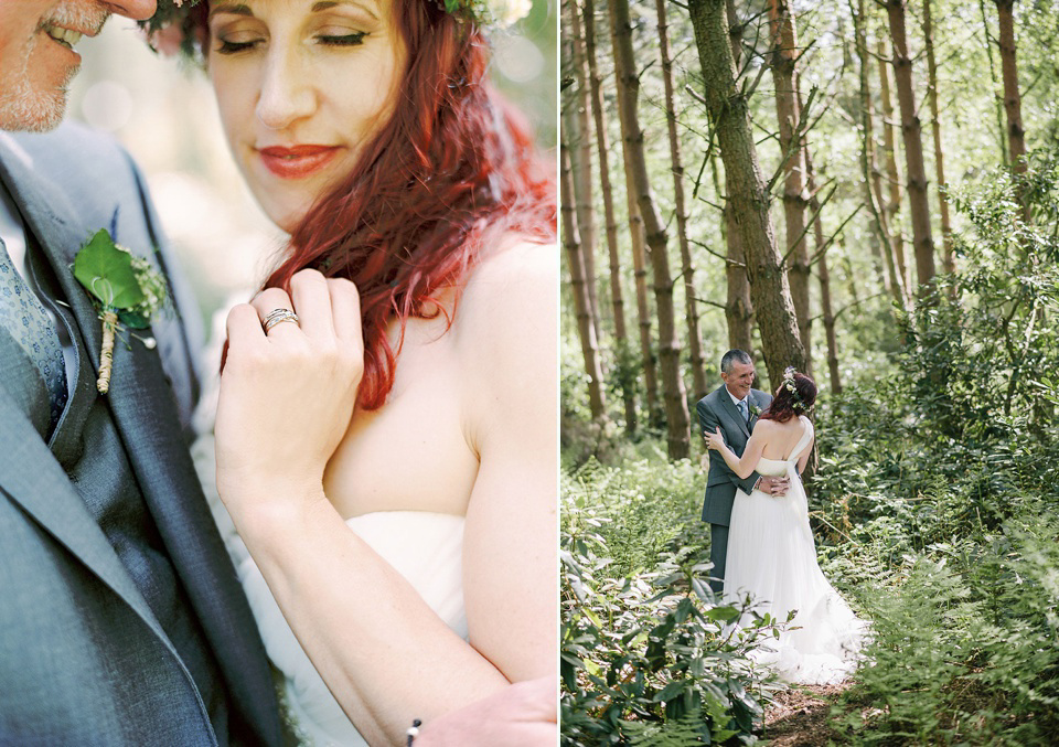 A Wildflower Crown for a Midsummer Dream inspired Humanist Wedding in a Bluebell Wood. Photography by Georgina Harrison.