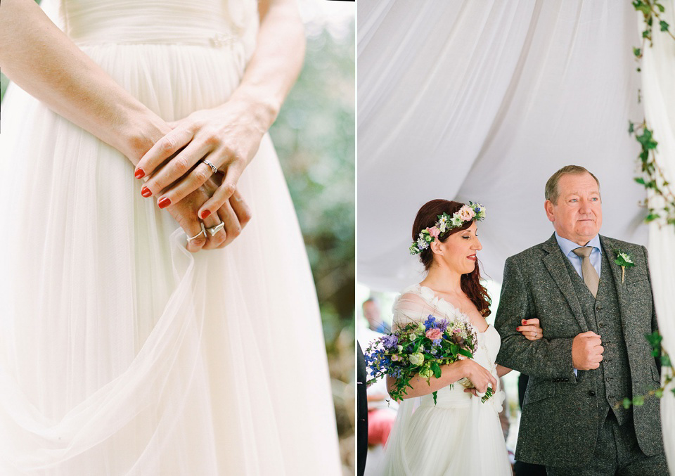 A Wildflower Crown for a Midsummer Dream inspired Humanist Wedding in a Bluebell Wood. Photography by Georgina Harrison.