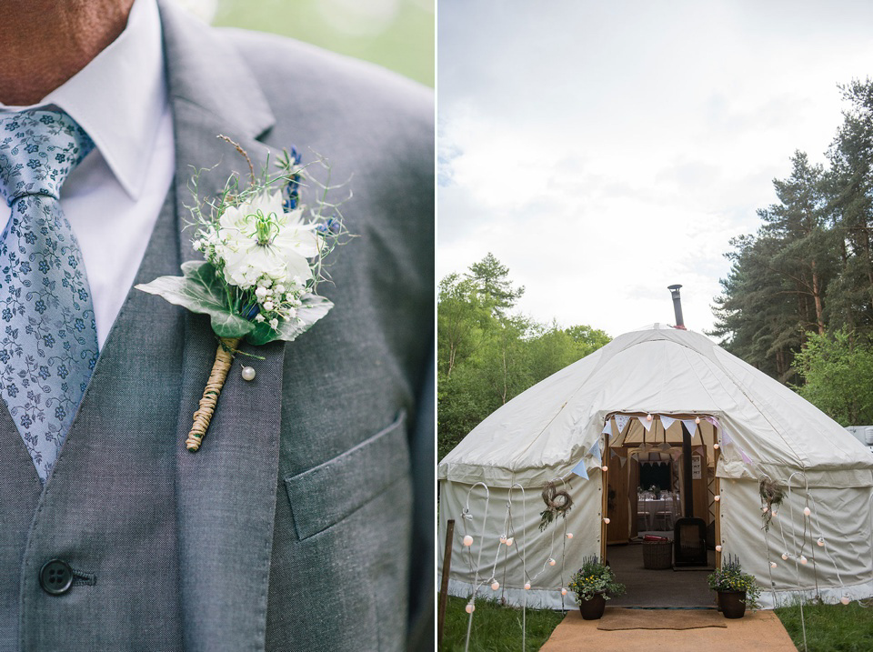 A Wildflower Crown for a Midsummer Dream inspired Humanist Wedding in a Bluebell Wood. Photography by Georgina Harrison.