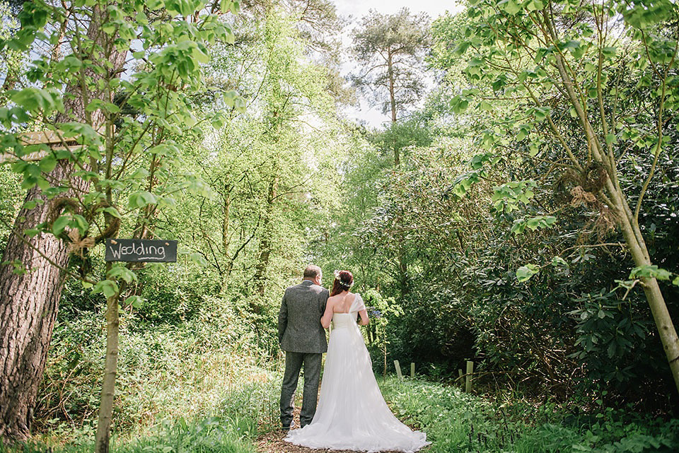 A Wildflower Crown for a Midsummer Dream inspired Humanist Wedding in a Bluebell Wood. Photography by Georgina Harrison.