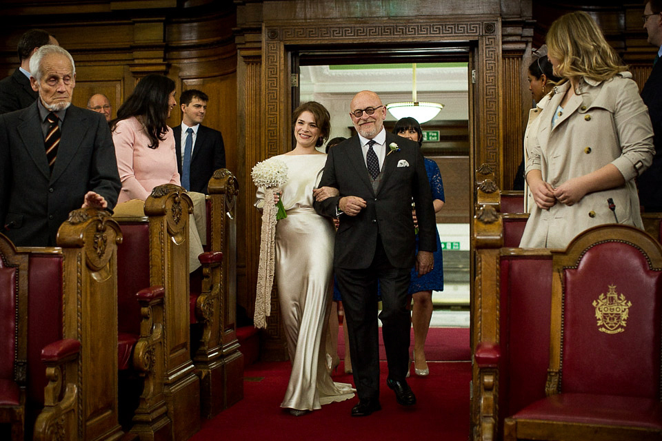 Ritva Westenius Elegance for A Cool and Quirky East London Wedding at MC Motors. Photography by Matt Parry.