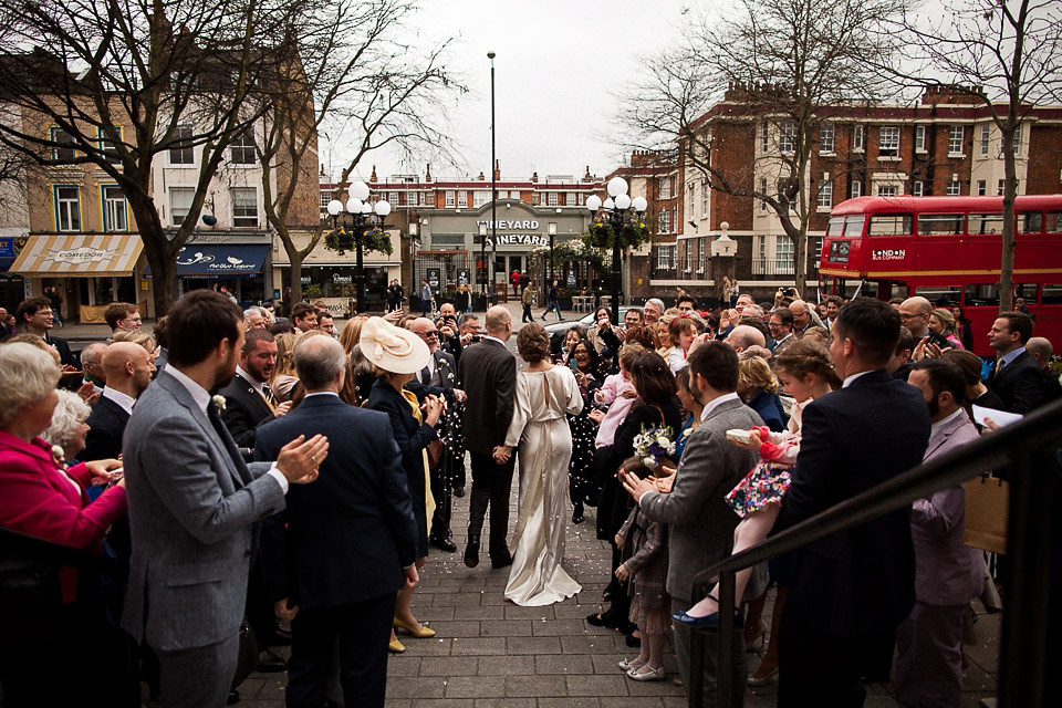 Ritva Westenius Elegance for A Cool and Quirky East London Wedding at MC Motors. Photography by Matt Parry.