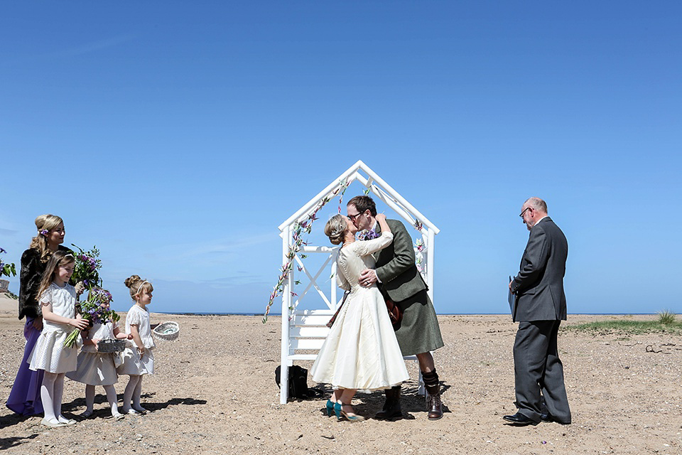 Vintage 1950s Inspired Humanist Beach Wedding in Scotland. Images by Icon Photography Studios.