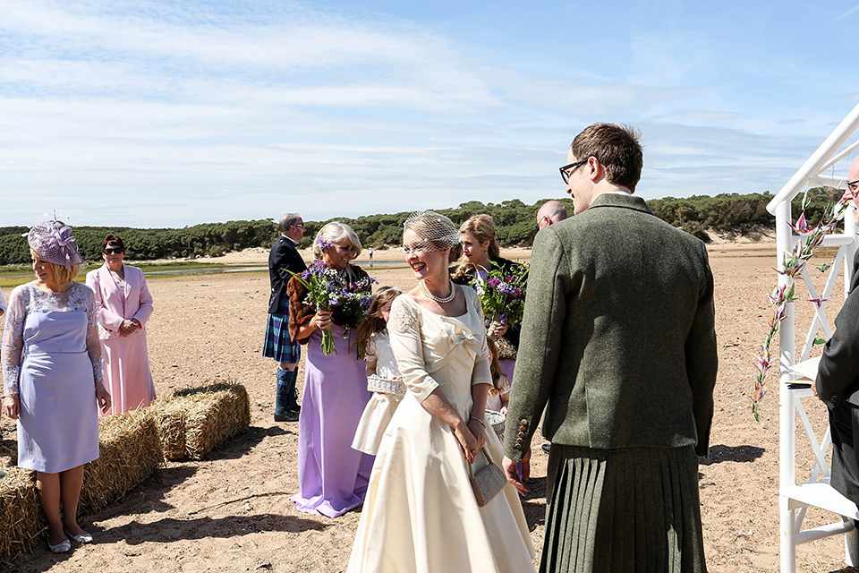 Vintage 1950s Inspired Humanist Beach Wedding in Scotland. Images by Icon Photography Studios.