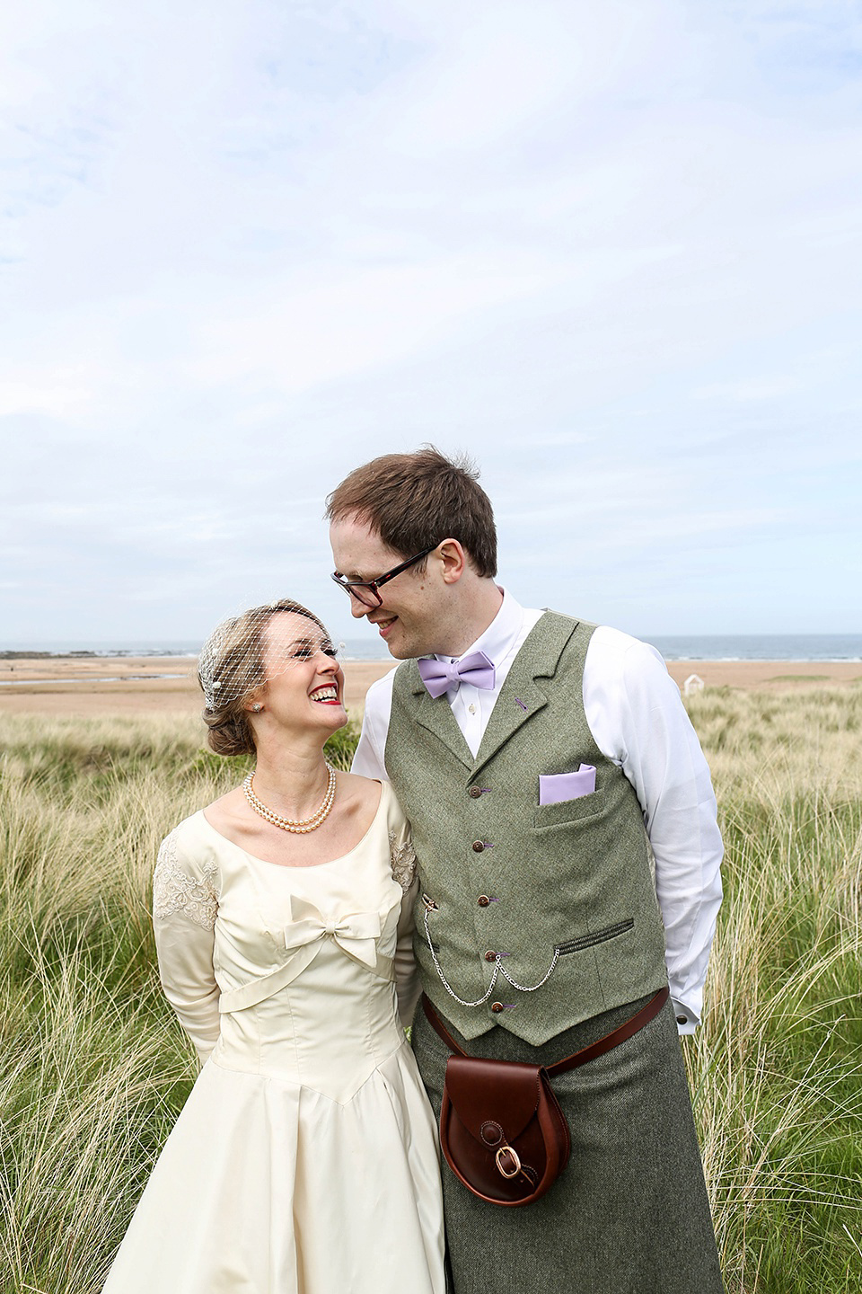 Vintage 1950s Inspired Humanist Beach Wedding in Scotland. Images by Icon Photography Studios.