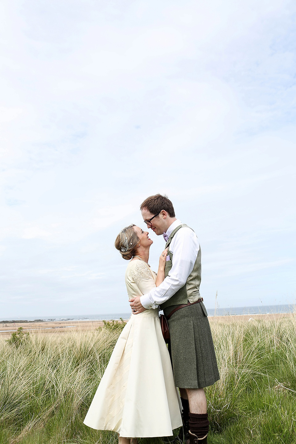 Vintage 1950s Inspired Humanist Beach Wedding in Scotland. Images by Icon Photography Studios.