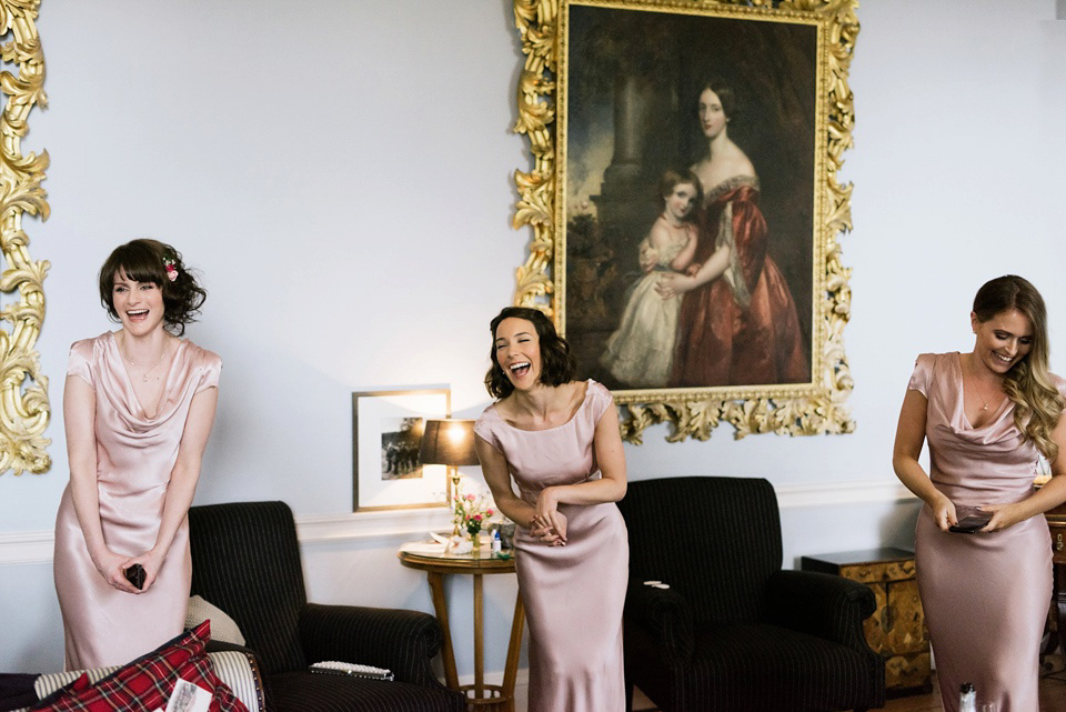 An Anna Campbell Gown, Kilts and Military Regalia for a Humanist Scottish Castle Wedding. Photography by Nikki Leadbetter.