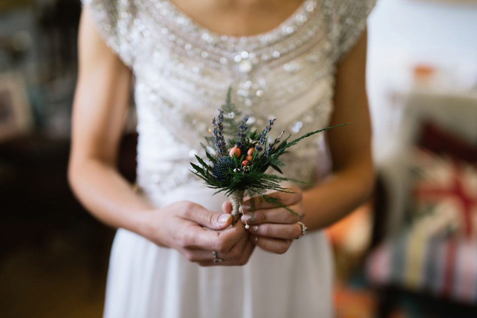 An Anna Campbell Gown, Kilts and Military Regalia for a Humanist Scottish Castle Wedding. Photography by Nikki Leadbetter.