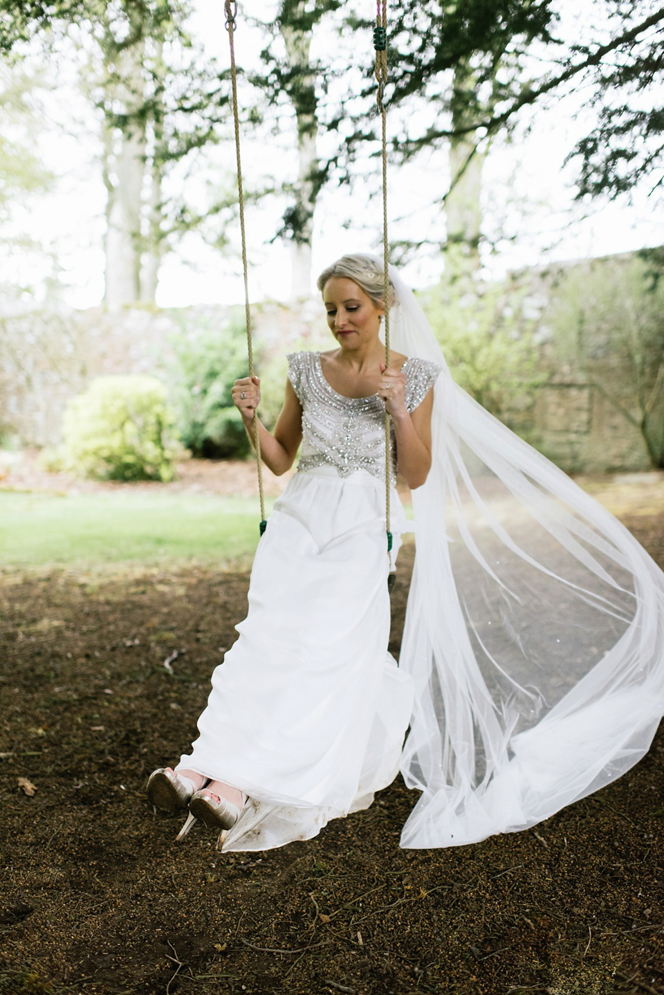 An Anna Campbell Gown, Kilts and Military Regalia for a Humanist Scottish Castle Wedding. Photography by Nikki Leadbetter.