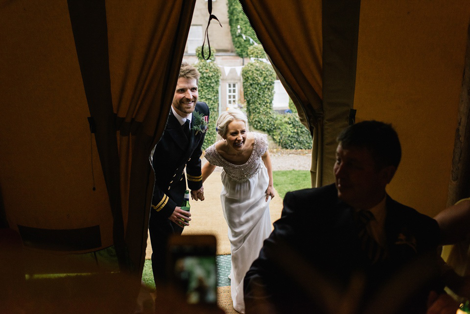 An Anna Campbell Gown, Kilts and Military Regalia for a Humanist Scottish Castle Wedding. Photography by Nikki Leadbetter.