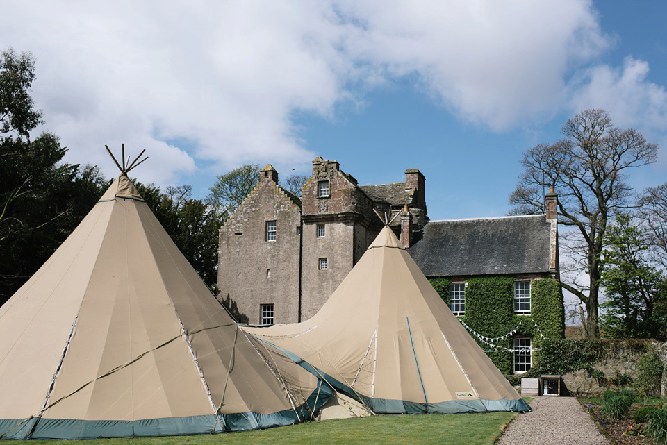 An Anna Campbell Gown, Kilts and Military Regalia for a Humanist Scottish Castle Wedding. Photography by Nikki Leadbetter.