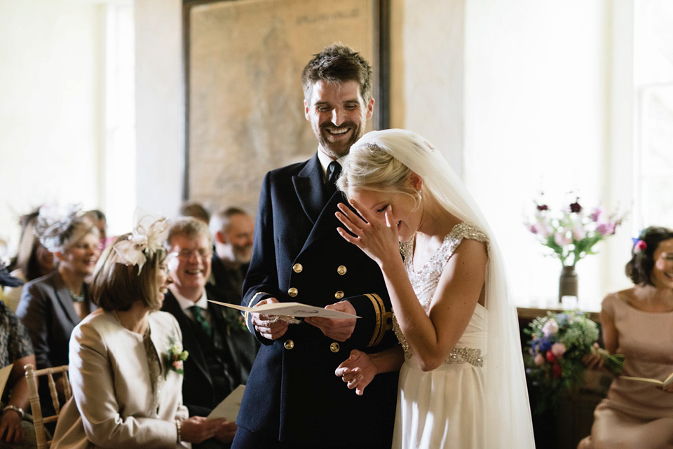 An Anna Campbell Gown, Kilts and Military Regalia for a Humanist Scottish Castle Wedding. Photography by Nikki Leadbetter.