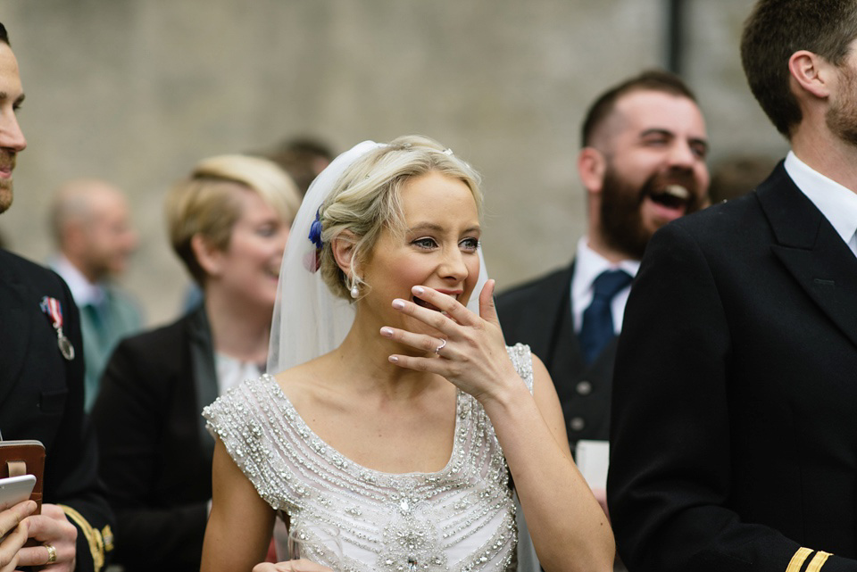 An Anna Campbell Gown, Kilts and Military Regalia for a Humanist Scottish Castle Wedding. Photography by Nikki Leadbetter.