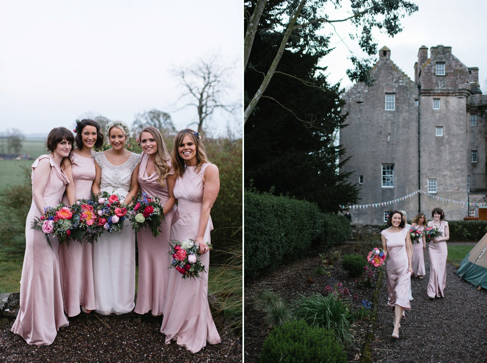 An Anna Campbell Gown, Kilts and Military Regalia for a Humanist Scottish Castle Wedding. Photography by Nikki Leadbetter.