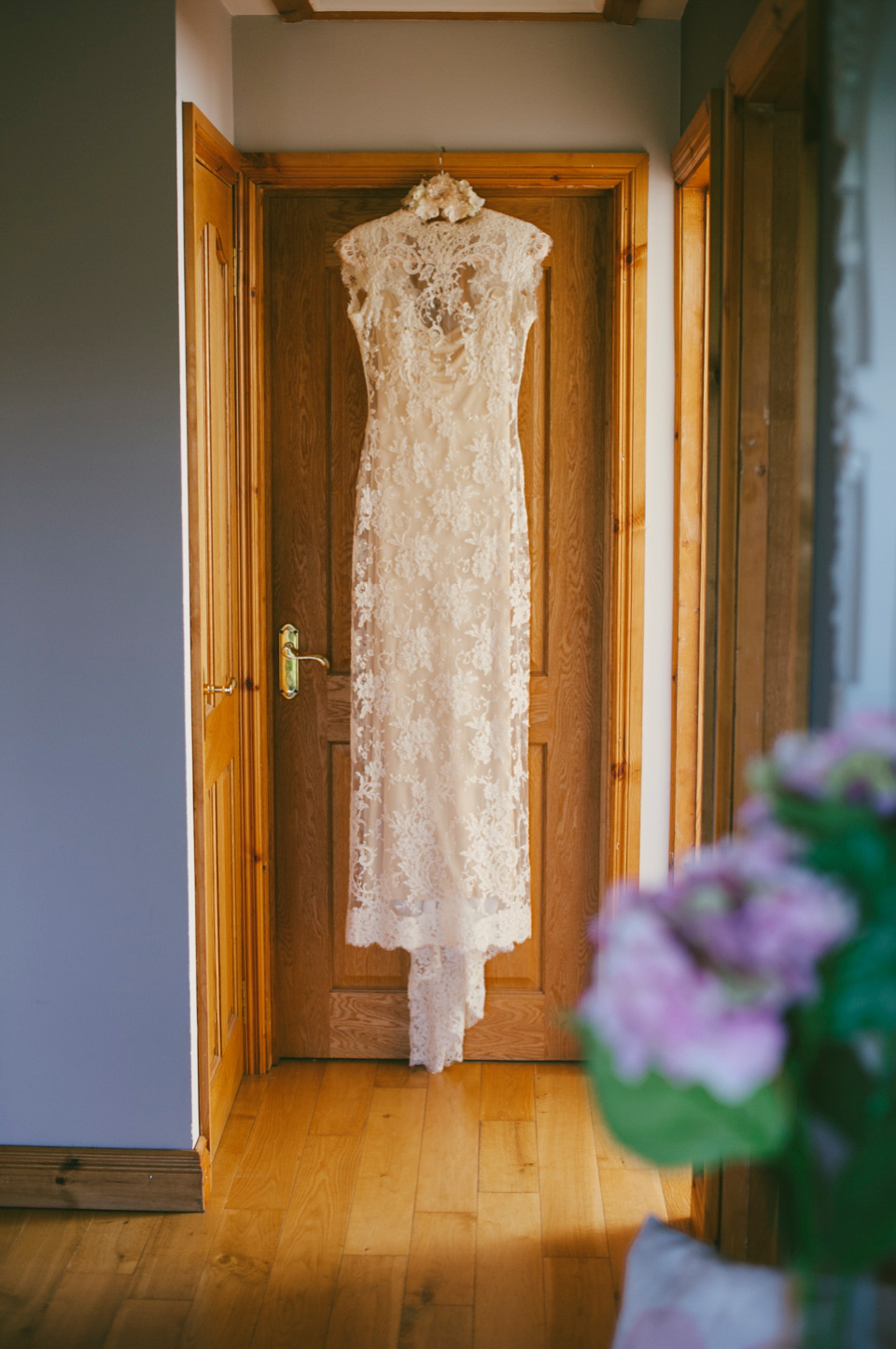 A Clinton Lotter dress in lace for an Irish Spring Wedding. Photography by Francis Meaney.