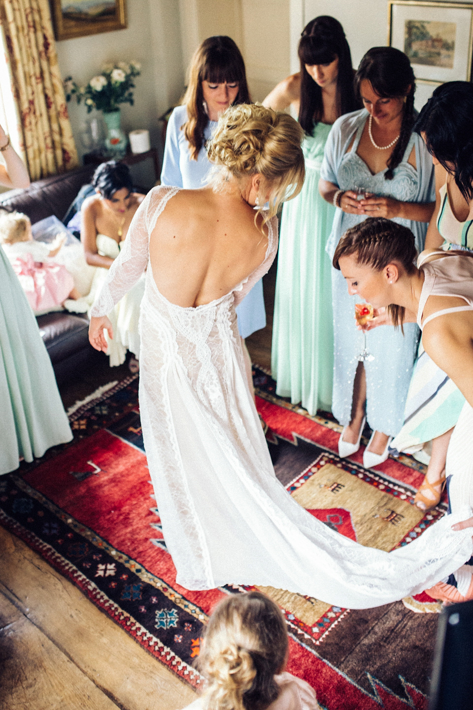 A 1960s inspired Grace Loves Lace Bride for a Relaxed Outdoor Humanist Pub Wedding. Photography by Corrado Chiozzi.