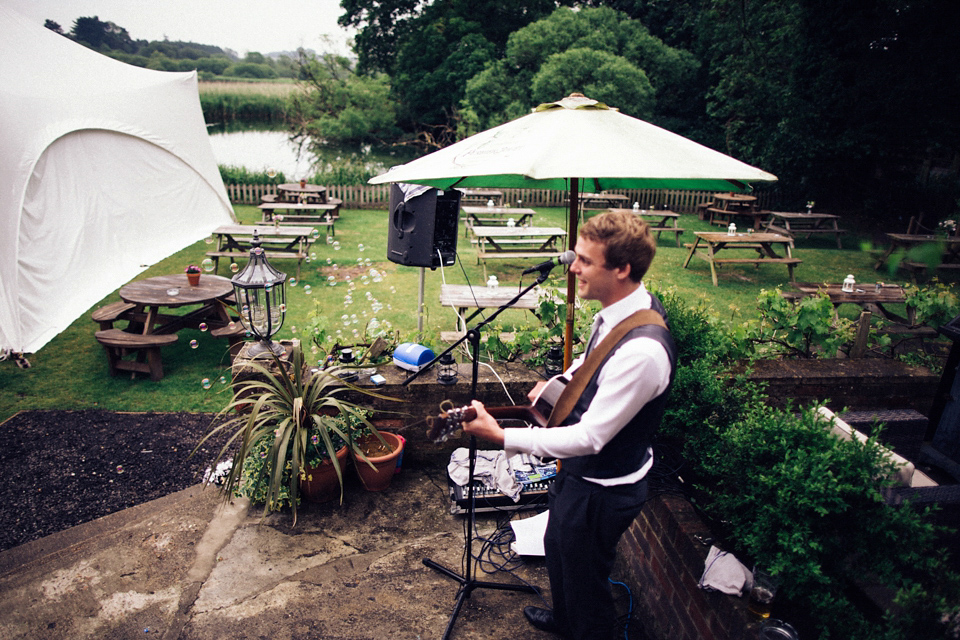 A 1960s inspired Grace Loves Lace Bride for a Relaxed Outdoor Humanist Pub Wedding. Photography by Corrado Chiozzi.