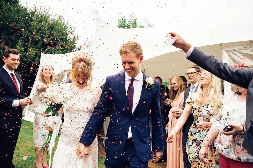 A 1960s inspired Grace Loves Lace Bride for a Relaxed Outdoor Humanist Pub Wedding. Photography by Corrado Chiozzi.