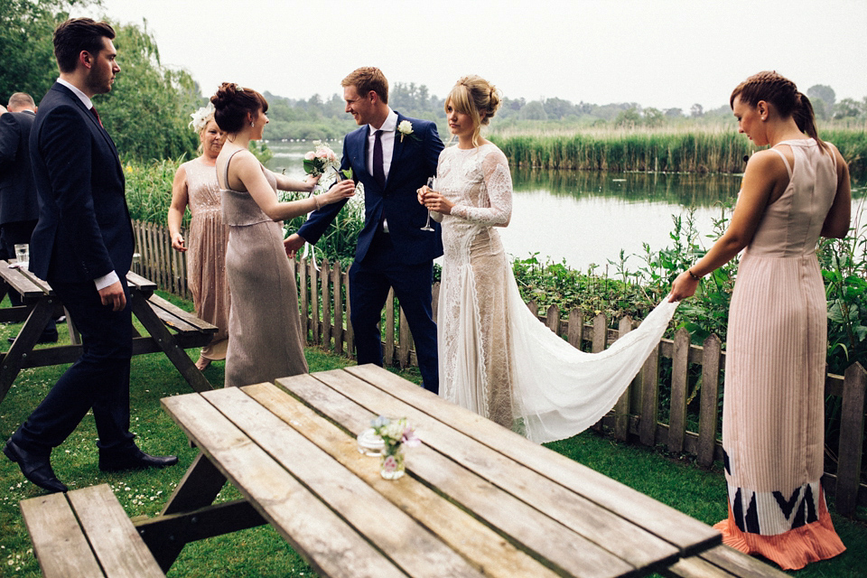 A 1960s inspired Grace Loves Lace Bride for a Relaxed Outdoor Humanist Pub Wedding. Photography by Corrado Chiozzi.