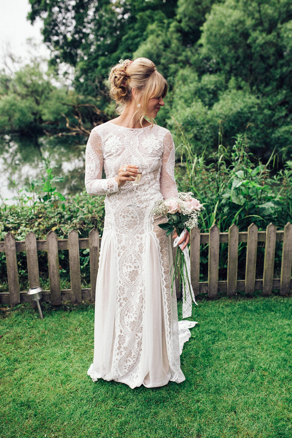A 1960s inspired Grace Loves Lace Bride for a Relaxed Outdoor Humanist Pub Wedding. Photography by Corrado Chiozzi.