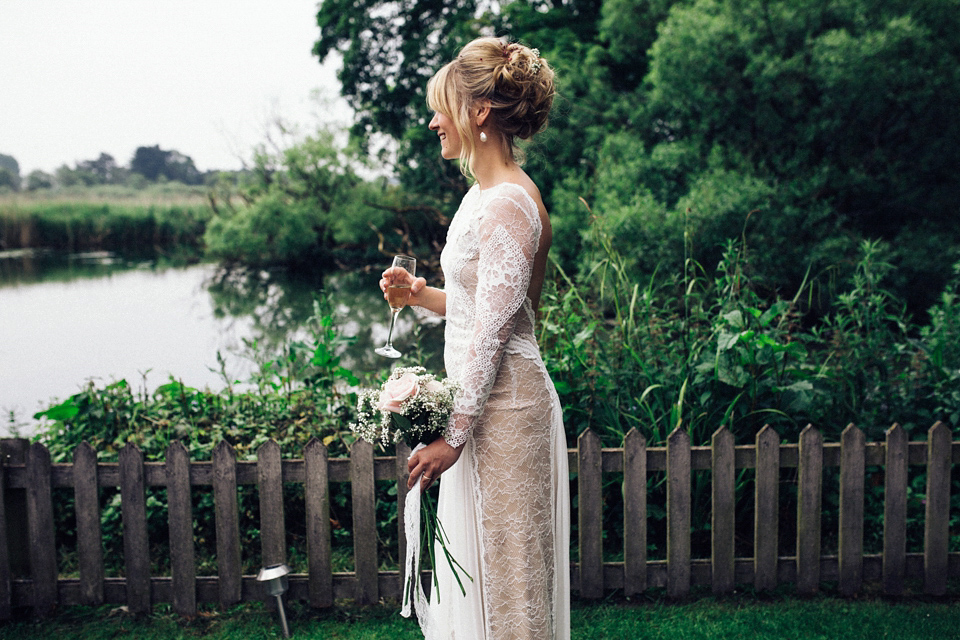 A 1960s inspired Grace Loves Lace Bride for a Relaxed Outdoor Humanist Pub Wedding. Photography by Corrado Chiozzi.