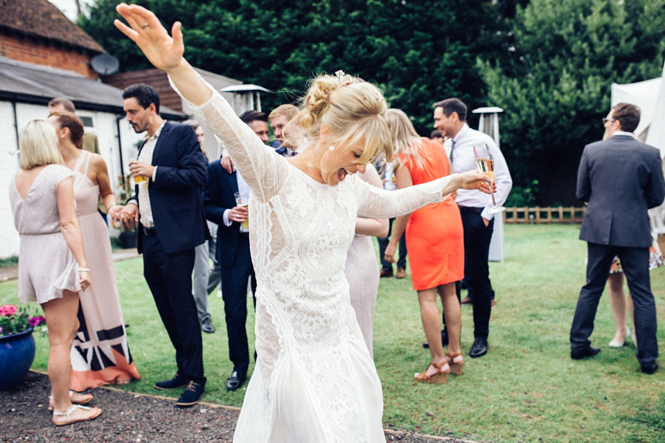 A 1960s inspired Grace Loves Lace Bride for a Relaxed Outdoor Humanist Pub Wedding. Photography by Corrado Chiozzi.