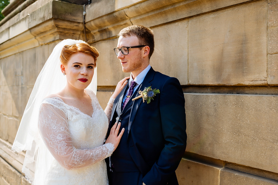The bride wears Ellis Bridals for her colourful and quirky city wedding. Photography by Daffodil Waves.